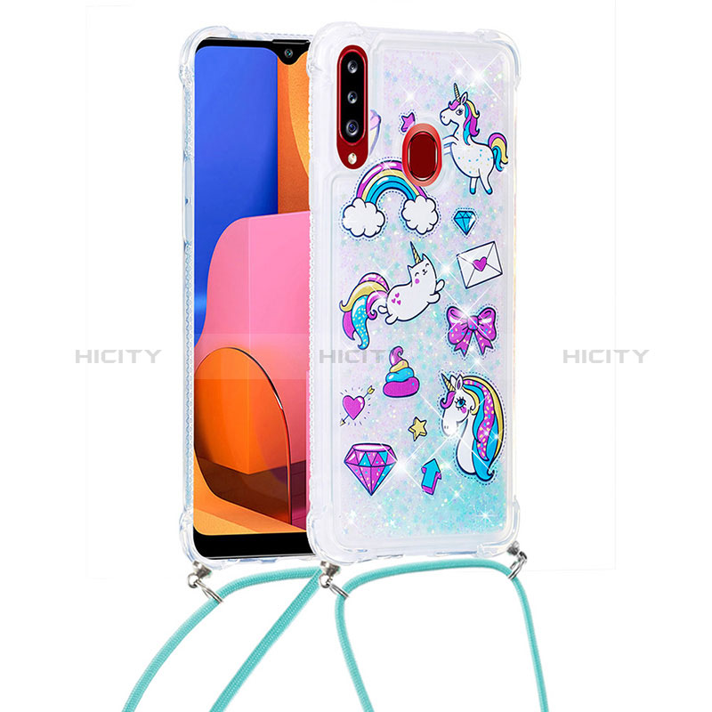 Silikon Hülle Handyhülle Gummi Schutzhülle Flexible Tasche Bling-Bling mit Schlüsselband Lanyard S02 für Samsung Galaxy A20s groß