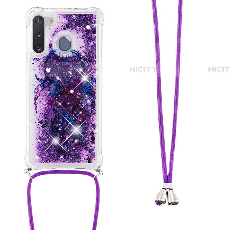 Silikon Hülle Handyhülle Gummi Schutzhülle Flexible Tasche Bling-Bling mit Schlüsselband Lanyard S02 für Samsung Galaxy A21 European Violett