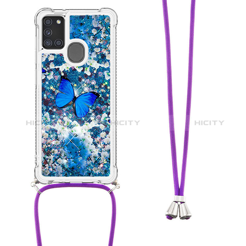 Silikon Hülle Handyhülle Gummi Schutzhülle Flexible Tasche Bling-Bling mit Schlüsselband Lanyard S02 für Samsung Galaxy A21s