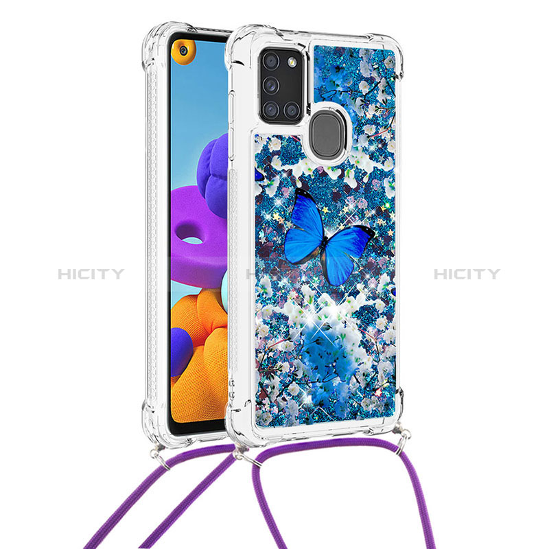 Silikon Hülle Handyhülle Gummi Schutzhülle Flexible Tasche Bling-Bling mit Schlüsselband Lanyard S02 für Samsung Galaxy A21s