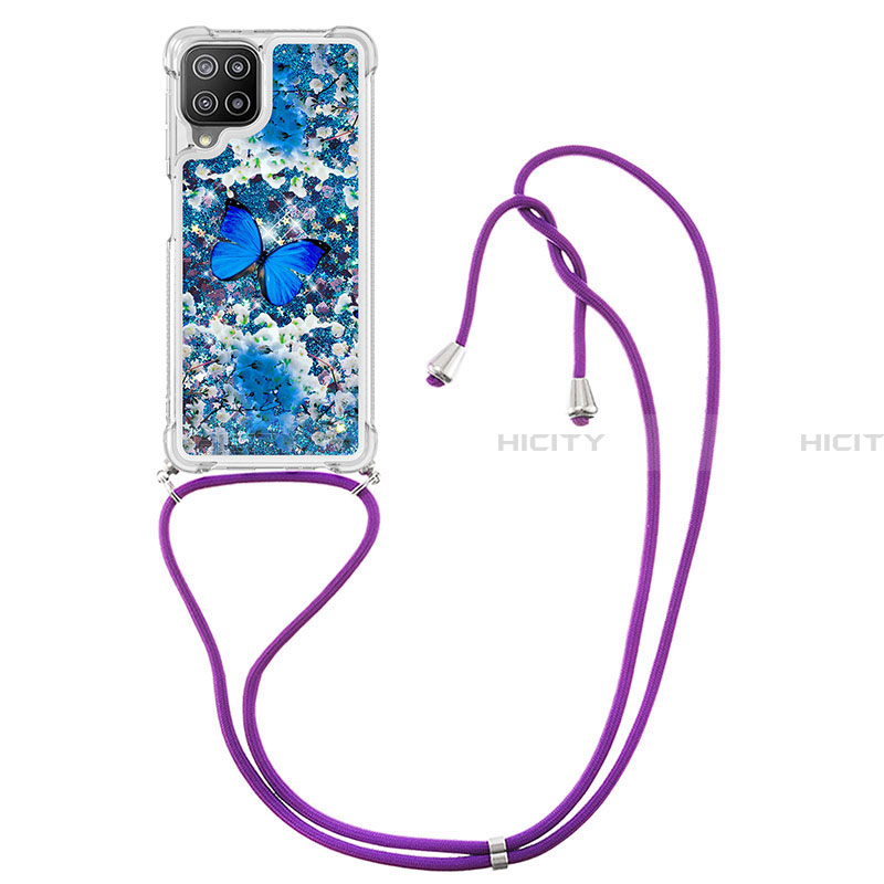 Silikon Hülle Handyhülle Gummi Schutzhülle Flexible Tasche Bling-Bling mit Schlüsselband Lanyard S02 für Samsung Galaxy A22 4G