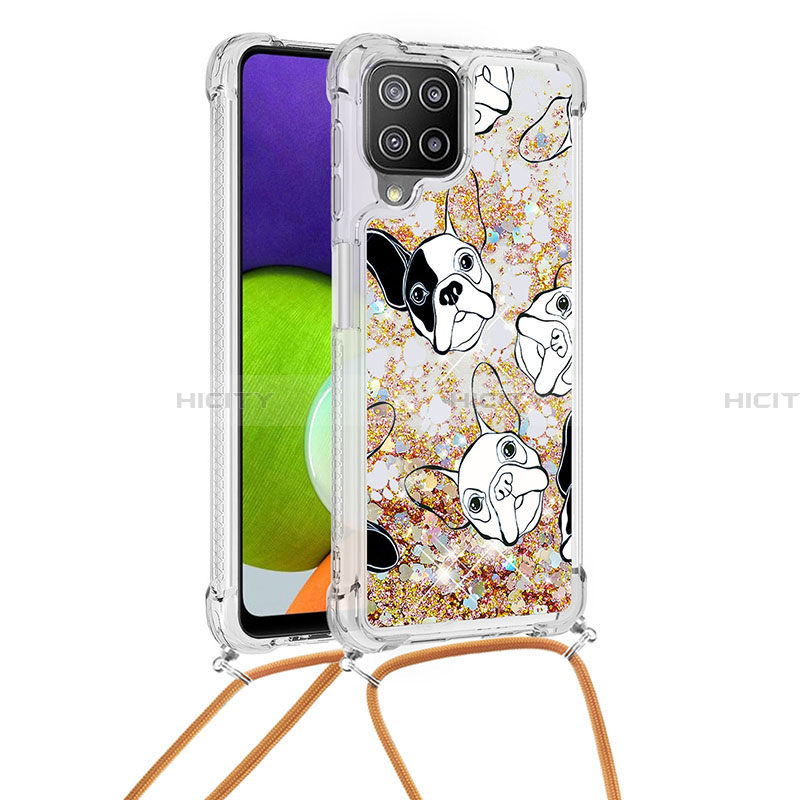 Silikon Hülle Handyhülle Gummi Schutzhülle Flexible Tasche Bling-Bling mit Schlüsselband Lanyard S02 für Samsung Galaxy A22 4G