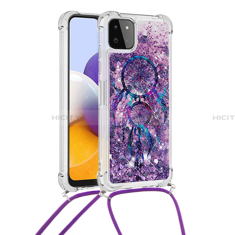 Silikon Hülle Handyhülle Gummi Schutzhülle Flexible Tasche Bling-Bling mit Schlüsselband Lanyard S02 für Samsung Galaxy A22 5G