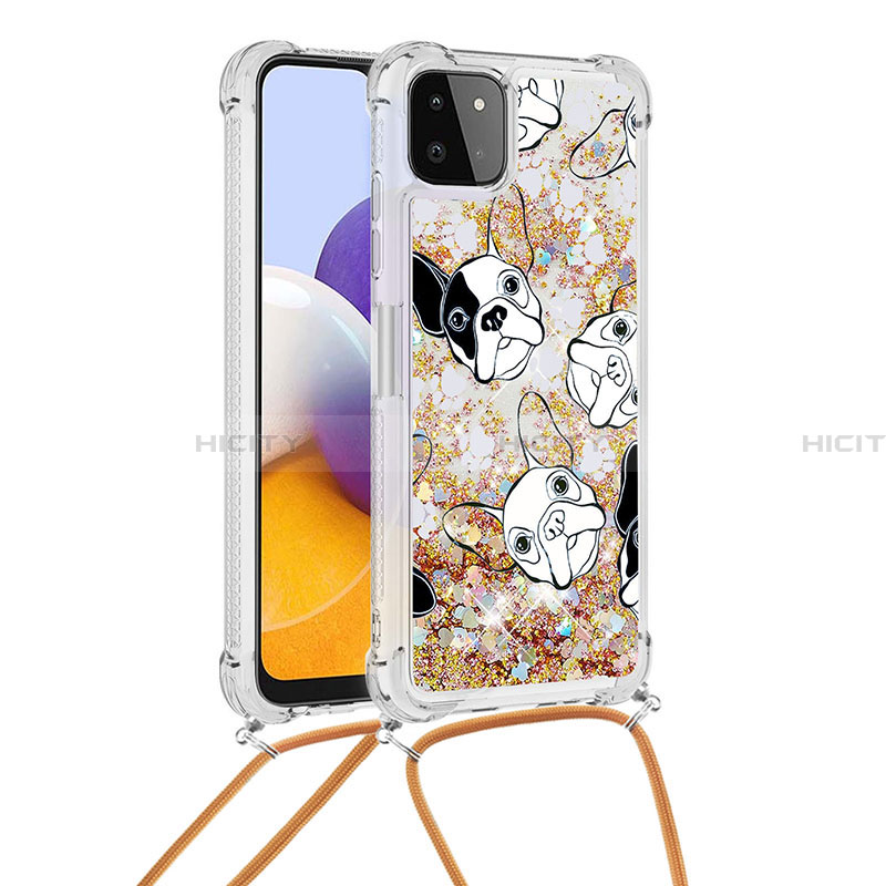 Silikon Hülle Handyhülle Gummi Schutzhülle Flexible Tasche Bling-Bling mit Schlüsselband Lanyard S02 für Samsung Galaxy A22 5G Gold Plus