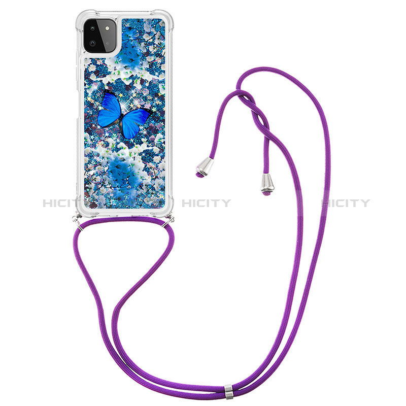 Silikon Hülle Handyhülle Gummi Schutzhülle Flexible Tasche Bling-Bling mit Schlüsselband Lanyard S02 für Samsung Galaxy A22s 5G groß