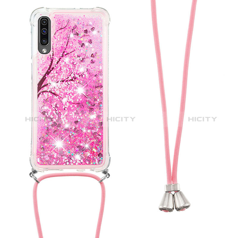 Silikon Hülle Handyhülle Gummi Schutzhülle Flexible Tasche Bling-Bling mit Schlüsselband Lanyard S02 für Samsung Galaxy A30S