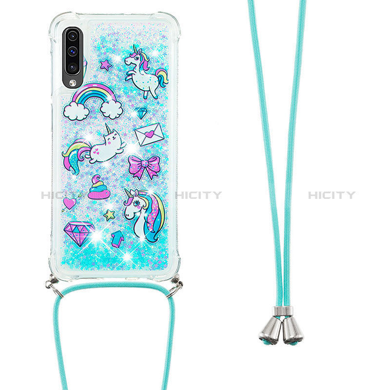 Silikon Hülle Handyhülle Gummi Schutzhülle Flexible Tasche Bling-Bling mit Schlüsselband Lanyard S02 für Samsung Galaxy A30S