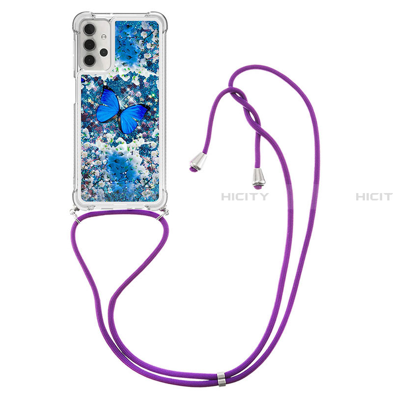 Silikon Hülle Handyhülle Gummi Schutzhülle Flexible Tasche Bling-Bling mit Schlüsselband Lanyard S02 für Samsung Galaxy A32 4G groß