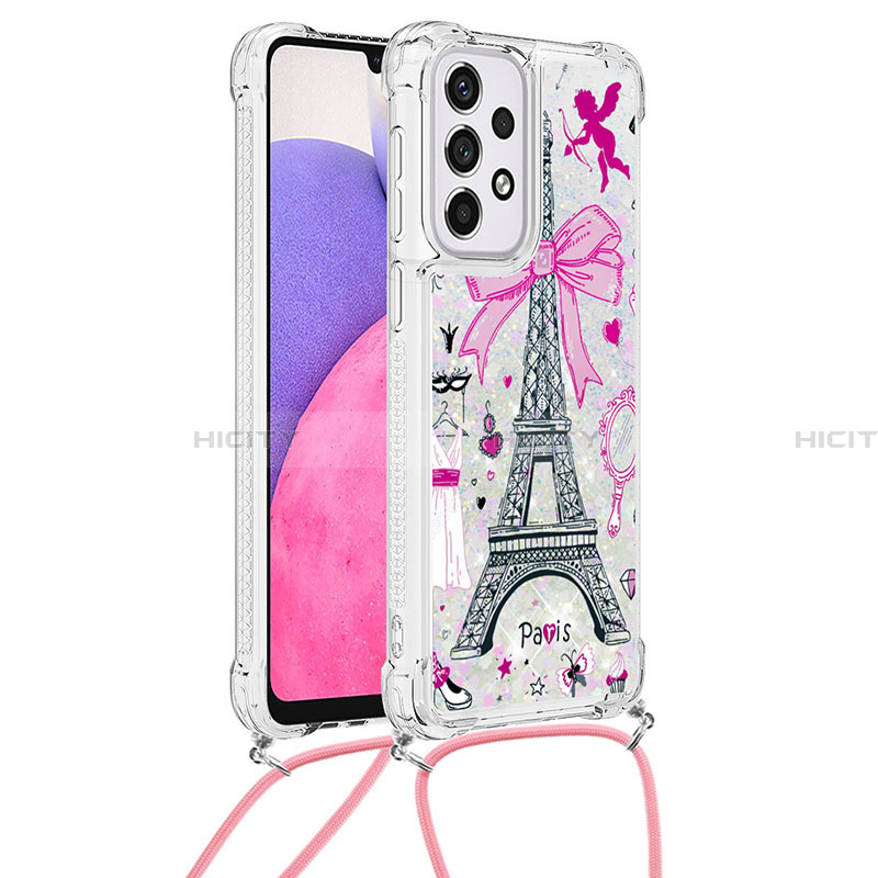 Silikon Hülle Handyhülle Gummi Schutzhülle Flexible Tasche Bling-Bling mit Schlüsselband Lanyard S02 für Samsung Galaxy A33 5G groß