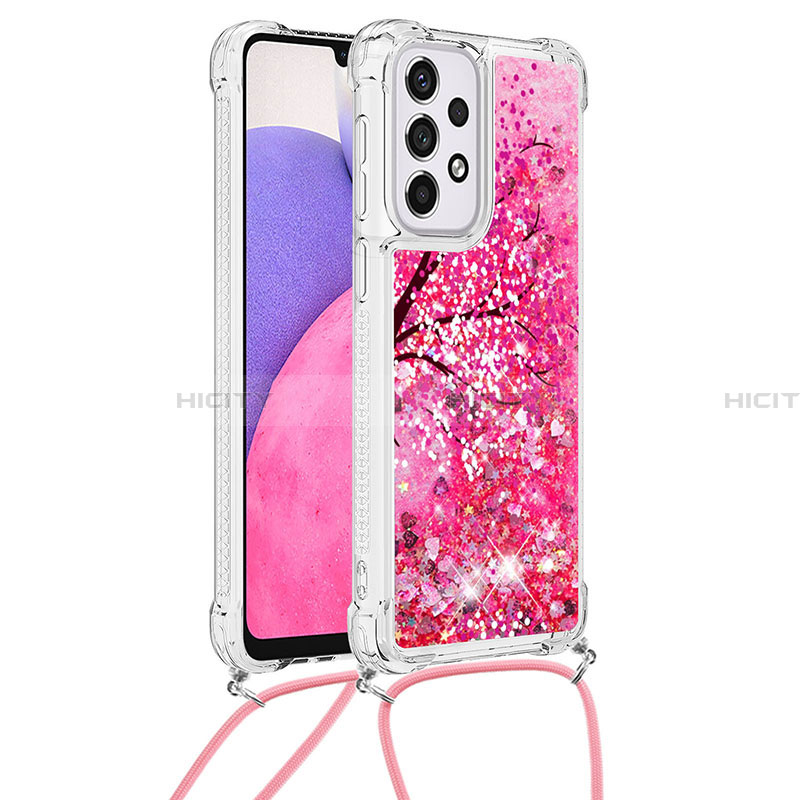 Silikon Hülle Handyhülle Gummi Schutzhülle Flexible Tasche Bling-Bling mit Schlüsselband Lanyard S02 für Samsung Galaxy A33 5G Pink