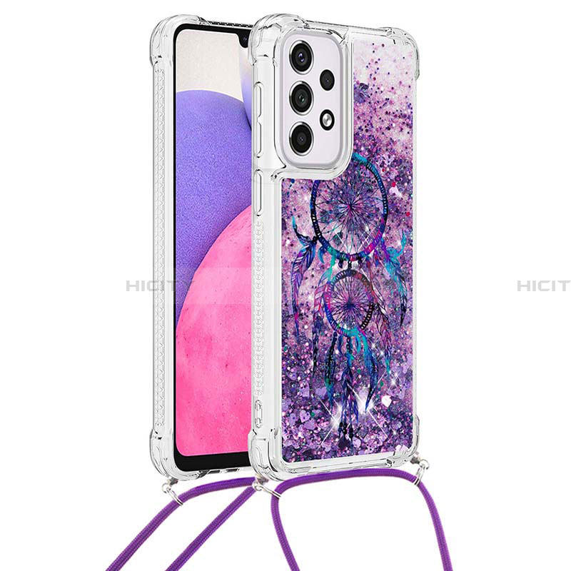 Silikon Hülle Handyhülle Gummi Schutzhülle Flexible Tasche Bling-Bling mit Schlüsselband Lanyard S02 für Samsung Galaxy A33 5G Violett