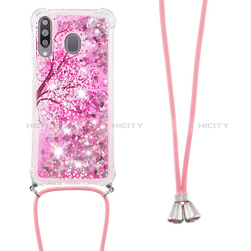 Silikon Hülle Handyhülle Gummi Schutzhülle Flexible Tasche Bling-Bling mit Schlüsselband Lanyard S02 für Samsung Galaxy A40s Pink