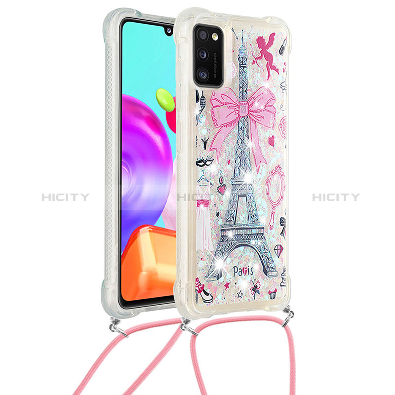 Silikon Hülle Handyhülle Gummi Schutzhülle Flexible Tasche Bling-Bling mit Schlüsselband Lanyard S02 für Samsung Galaxy A41