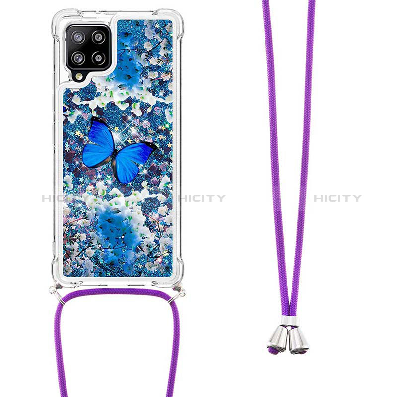 Silikon Hülle Handyhülle Gummi Schutzhülle Flexible Tasche Bling-Bling mit Schlüsselband Lanyard S02 für Samsung Galaxy A42 5G