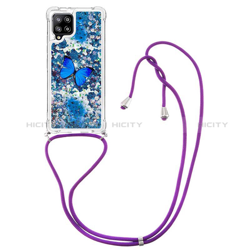 Silikon Hülle Handyhülle Gummi Schutzhülle Flexible Tasche Bling-Bling mit Schlüsselband Lanyard S02 für Samsung Galaxy A42 5G