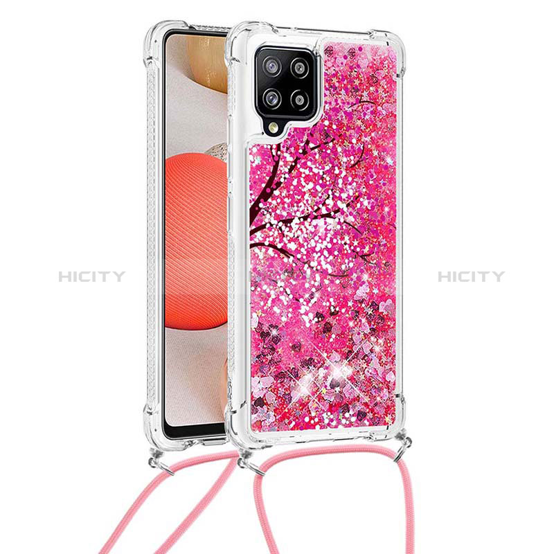 Silikon Hülle Handyhülle Gummi Schutzhülle Flexible Tasche Bling-Bling mit Schlüsselband Lanyard S02 für Samsung Galaxy A42 5G Pink Plus