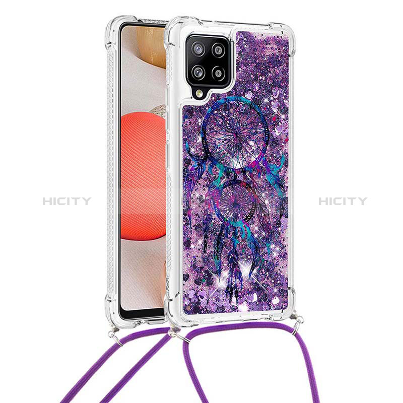 Silikon Hülle Handyhülle Gummi Schutzhülle Flexible Tasche Bling-Bling mit Schlüsselband Lanyard S02 für Samsung Galaxy A42 5G Violett Plus