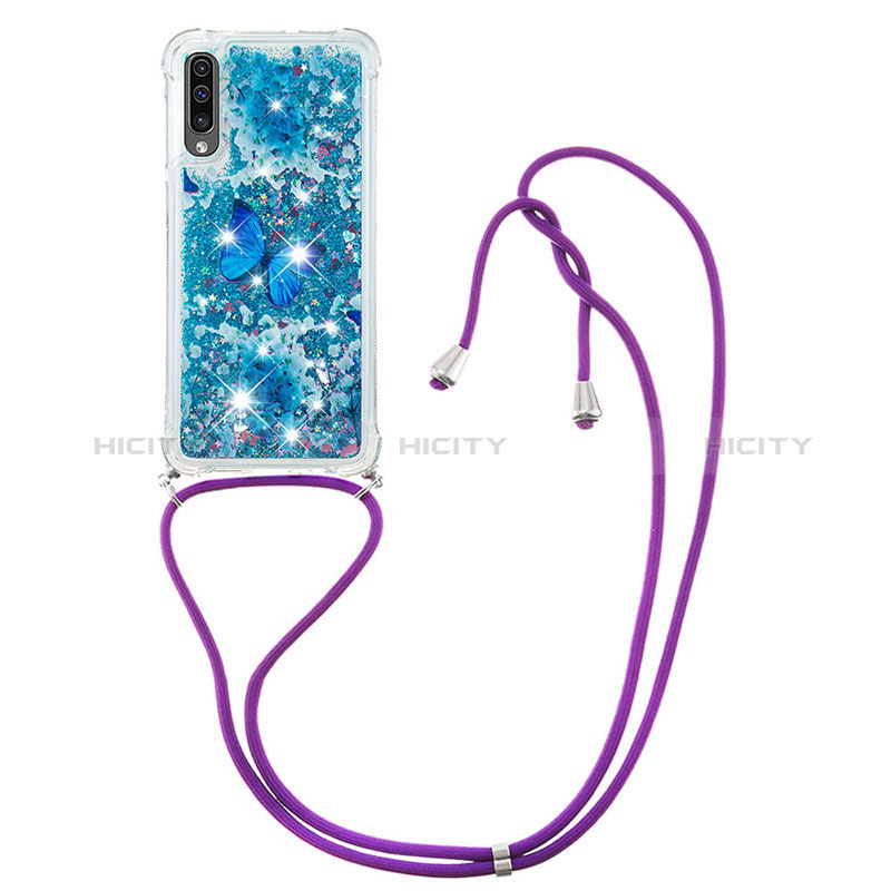 Silikon Hülle Handyhülle Gummi Schutzhülle Flexible Tasche Bling-Bling mit Schlüsselband Lanyard S02 für Samsung Galaxy A50 groß