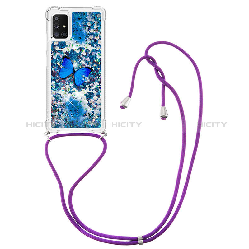 Silikon Hülle Handyhülle Gummi Schutzhülle Flexible Tasche Bling-Bling mit Schlüsselband Lanyard S02 für Samsung Galaxy A51 5G