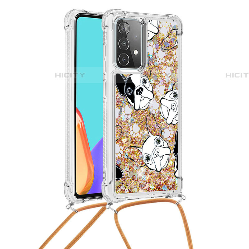 Silikon Hülle Handyhülle Gummi Schutzhülle Flexible Tasche Bling-Bling mit Schlüsselband Lanyard S02 für Samsung Galaxy A52 4G Gold Plus