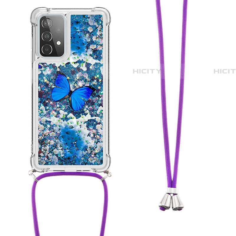 Silikon Hülle Handyhülle Gummi Schutzhülle Flexible Tasche Bling-Bling mit Schlüsselband Lanyard S02 für Samsung Galaxy A52 5G groß