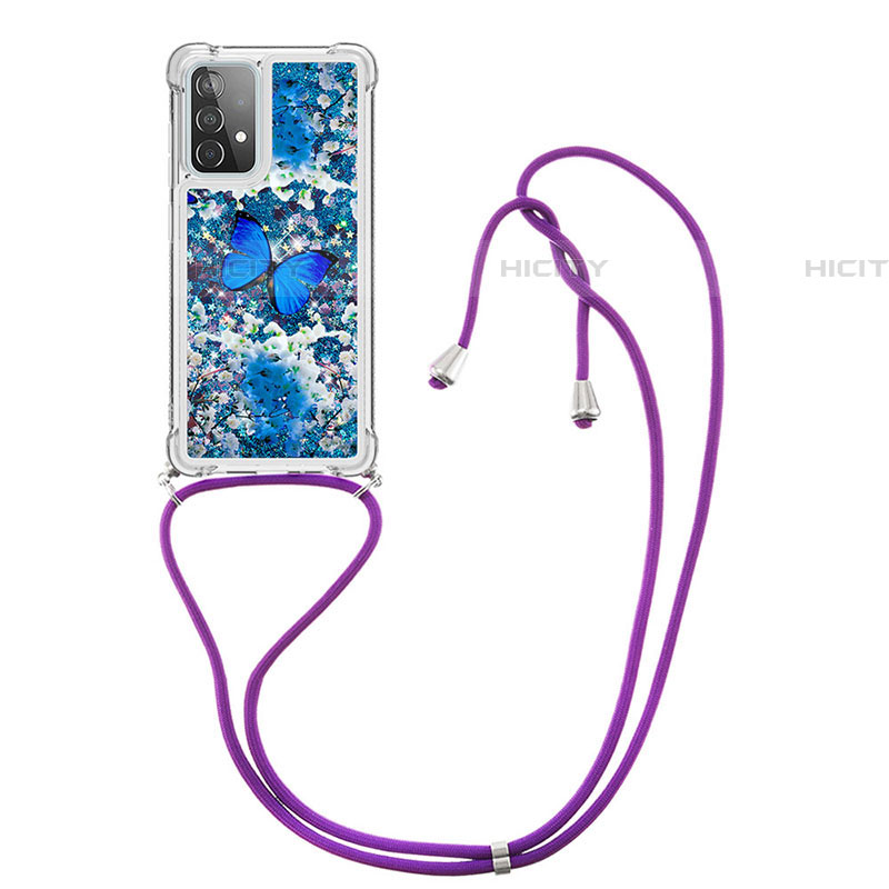 Silikon Hülle Handyhülle Gummi Schutzhülle Flexible Tasche Bling-Bling mit Schlüsselband Lanyard S02 für Samsung Galaxy A52 5G