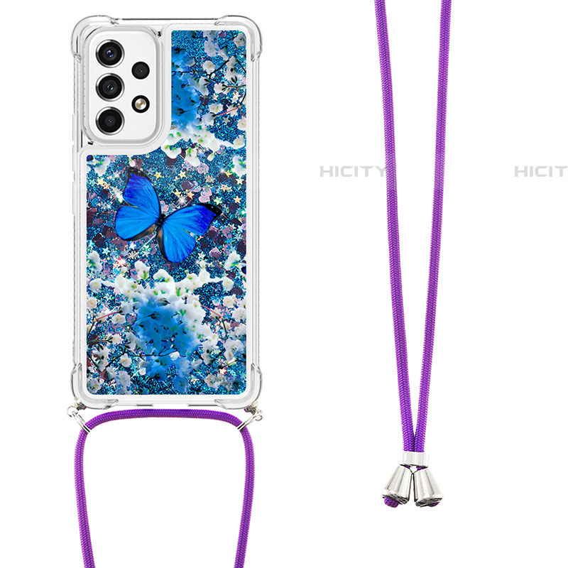 Silikon Hülle Handyhülle Gummi Schutzhülle Flexible Tasche Bling-Bling mit Schlüsselband Lanyard S02 für Samsung Galaxy A53 5G