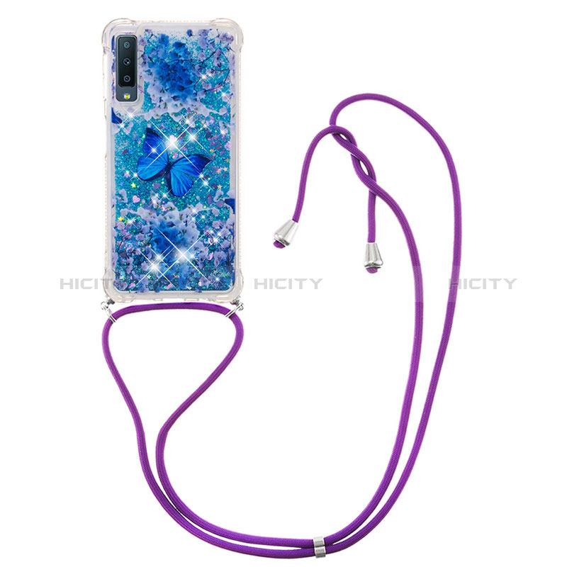 Silikon Hülle Handyhülle Gummi Schutzhülle Flexible Tasche Bling-Bling mit Schlüsselband Lanyard S02 für Samsung Galaxy A7 (2018) A750