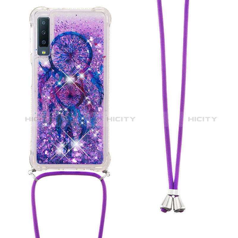 Silikon Hülle Handyhülle Gummi Schutzhülle Flexible Tasche Bling-Bling mit Schlüsselband Lanyard S02 für Samsung Galaxy A7 (2018) A750