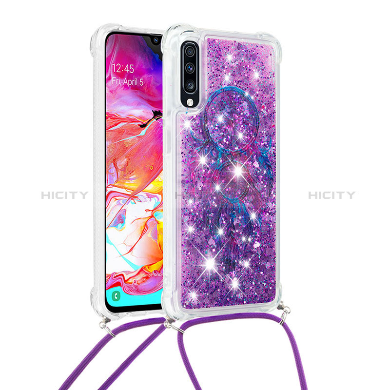 Silikon Hülle Handyhülle Gummi Schutzhülle Flexible Tasche Bling-Bling mit Schlüsselband Lanyard S02 für Samsung Galaxy A70