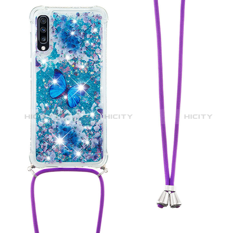 Silikon Hülle Handyhülle Gummi Schutzhülle Flexible Tasche Bling-Bling mit Schlüsselband Lanyard S02 für Samsung Galaxy A70S groß