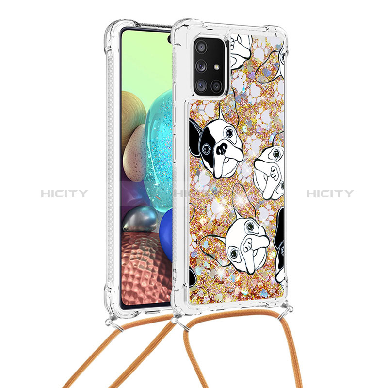 Silikon Hülle Handyhülle Gummi Schutzhülle Flexible Tasche Bling-Bling mit Schlüsselband Lanyard S02 für Samsung Galaxy A71 4G A715 Gold