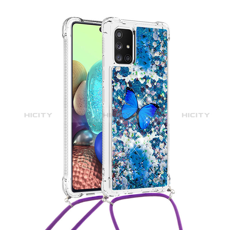 Silikon Hülle Handyhülle Gummi Schutzhülle Flexible Tasche Bling-Bling mit Schlüsselband Lanyard S02 für Samsung Galaxy A71 5G