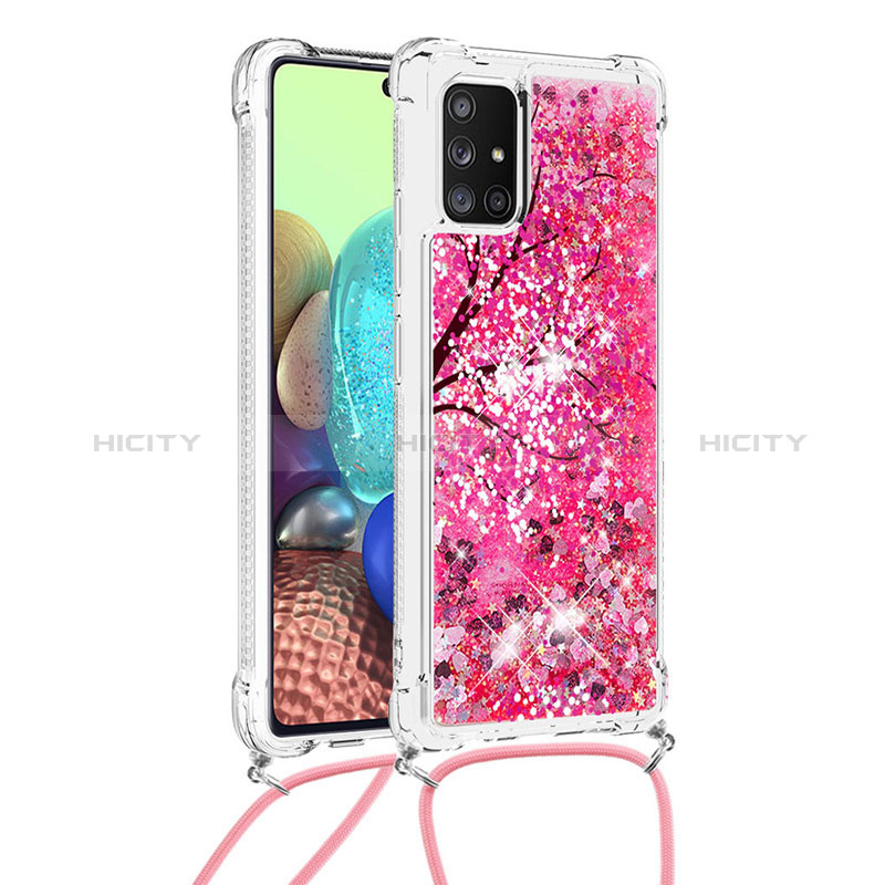 Silikon Hülle Handyhülle Gummi Schutzhülle Flexible Tasche Bling-Bling mit Schlüsselband Lanyard S02 für Samsung Galaxy A71 5G Pink