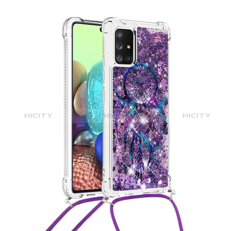 Silikon Hülle Handyhülle Gummi Schutzhülle Flexible Tasche Bling-Bling mit Schlüsselband Lanyard S02 für Samsung Galaxy A71 5G Violett