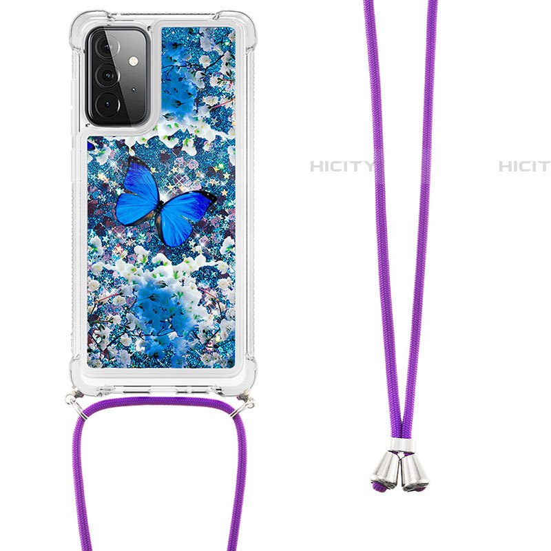 Silikon Hülle Handyhülle Gummi Schutzhülle Flexible Tasche Bling-Bling mit Schlüsselband Lanyard S02 für Samsung Galaxy A72 4G groß