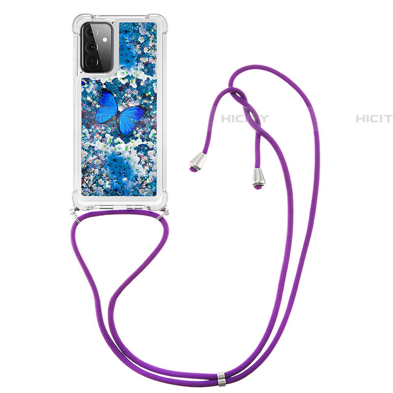 Silikon Hülle Handyhülle Gummi Schutzhülle Flexible Tasche Bling-Bling mit Schlüsselband Lanyard S02 für Samsung Galaxy A72 4G groß