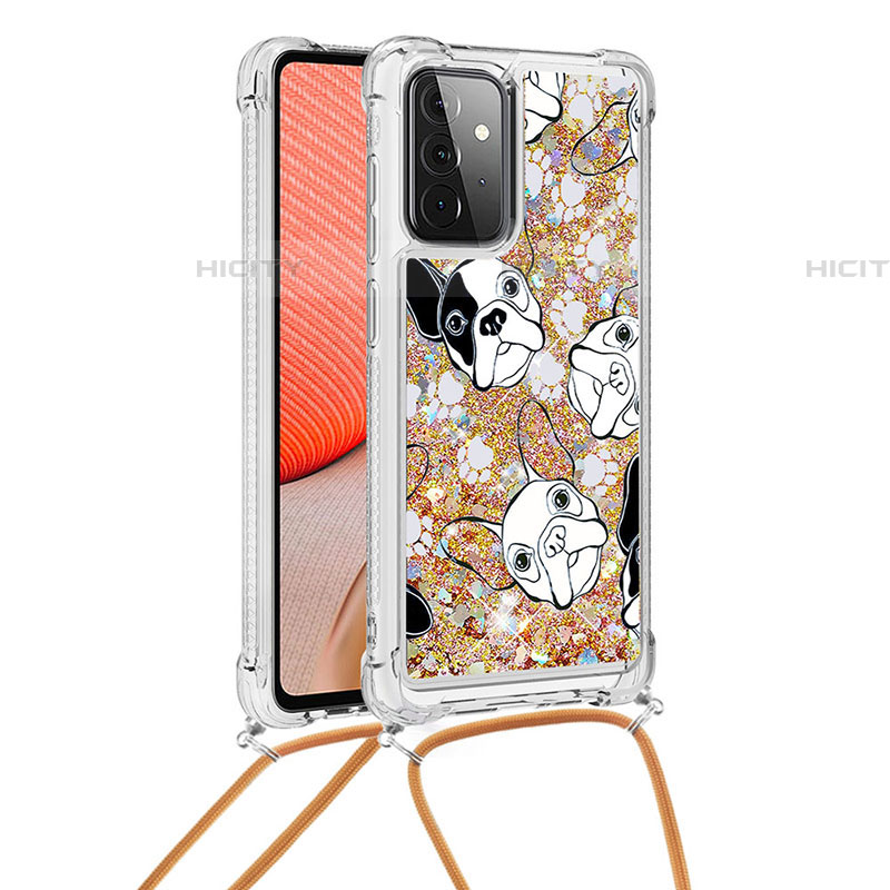 Silikon Hülle Handyhülle Gummi Schutzhülle Flexible Tasche Bling-Bling mit Schlüsselband Lanyard S02 für Samsung Galaxy A72 4G Gold Plus