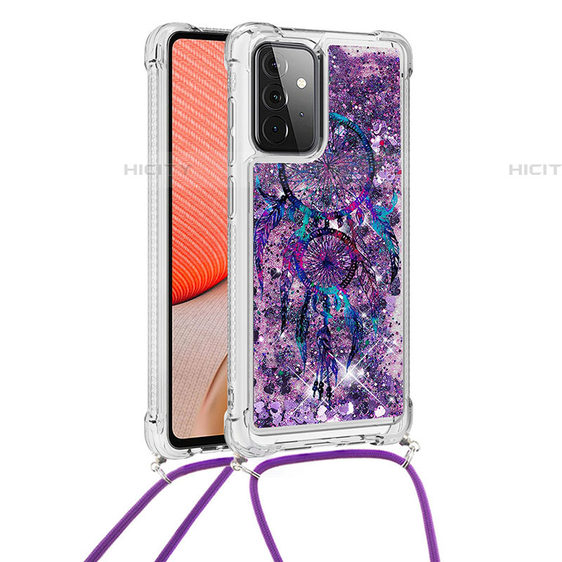 Silikon Hülle Handyhülle Gummi Schutzhülle Flexible Tasche Bling-Bling mit Schlüsselband Lanyard S02 für Samsung Galaxy A72 4G Violett