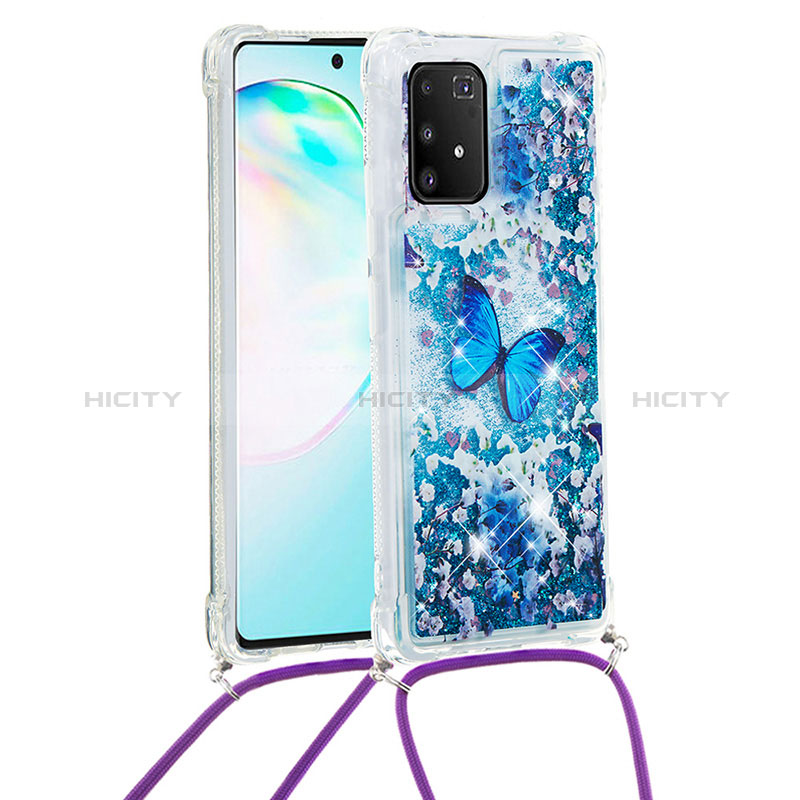 Silikon Hülle Handyhülle Gummi Schutzhülle Flexible Tasche Bling-Bling mit Schlüsselband Lanyard S02 für Samsung Galaxy A91 Blau Plus