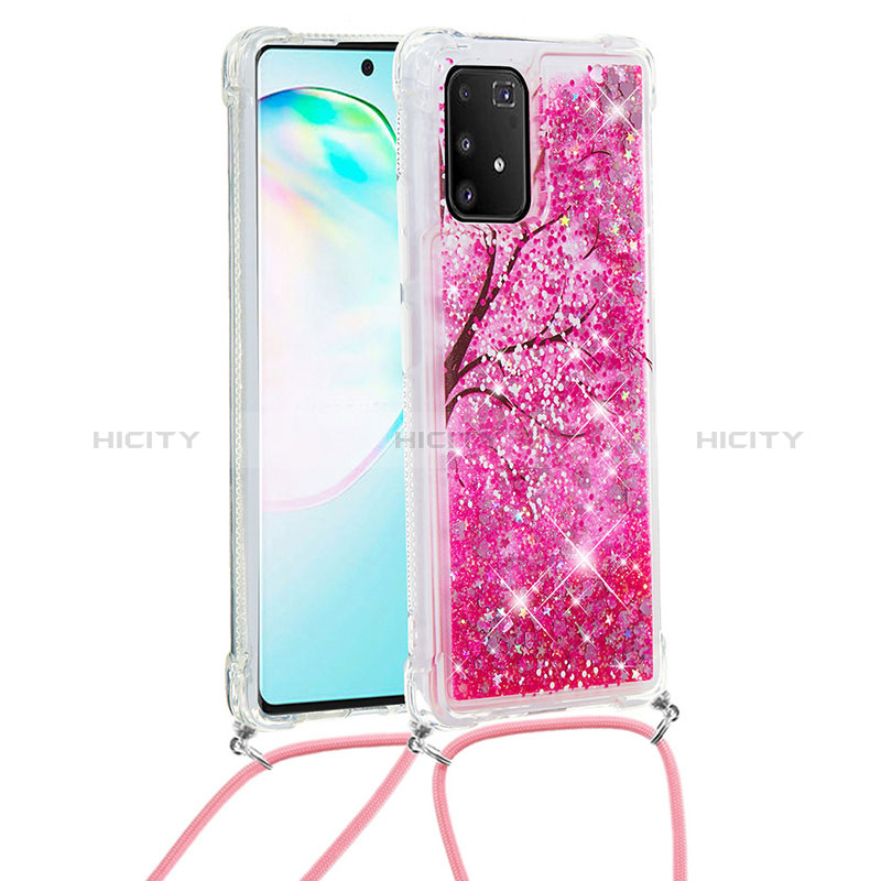 Silikon Hülle Handyhülle Gummi Schutzhülle Flexible Tasche Bling-Bling mit Schlüsselband Lanyard S02 für Samsung Galaxy A91 Pink