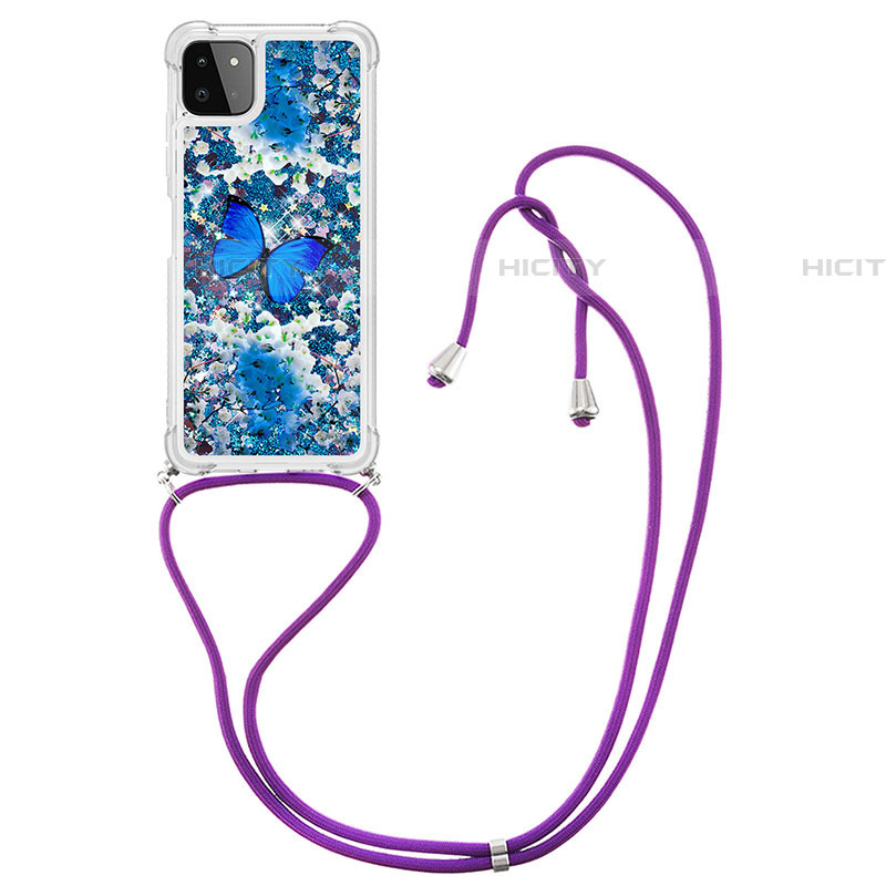 Silikon Hülle Handyhülle Gummi Schutzhülle Flexible Tasche Bling-Bling mit Schlüsselband Lanyard S02 für Samsung Galaxy F42 5G