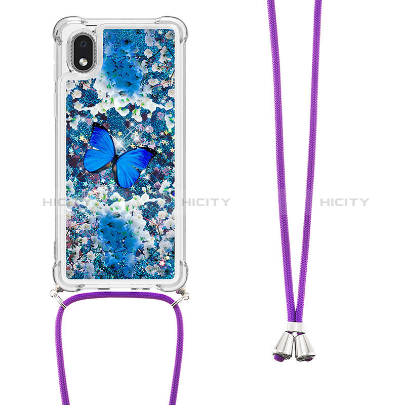 Silikon Hülle Handyhülle Gummi Schutzhülle Flexible Tasche Bling-Bling mit Schlüsselband Lanyard S02 für Samsung Galaxy M01 Core groß