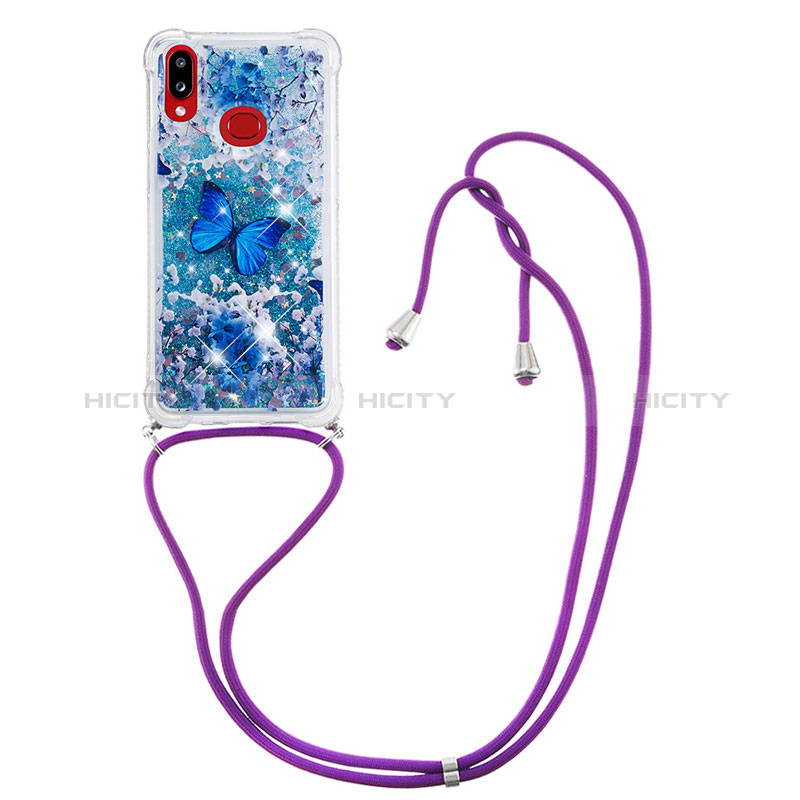 Silikon Hülle Handyhülle Gummi Schutzhülle Flexible Tasche Bling-Bling mit Schlüsselband Lanyard S02 für Samsung Galaxy M01s