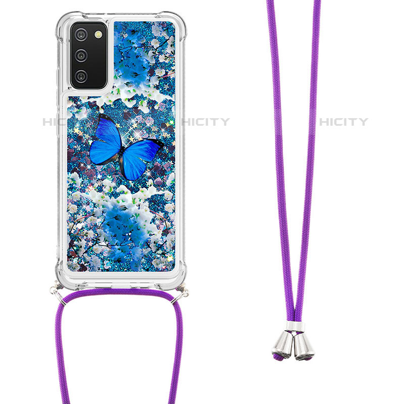 Silikon Hülle Handyhülle Gummi Schutzhülle Flexible Tasche Bling-Bling mit Schlüsselband Lanyard S02 für Samsung Galaxy M02s