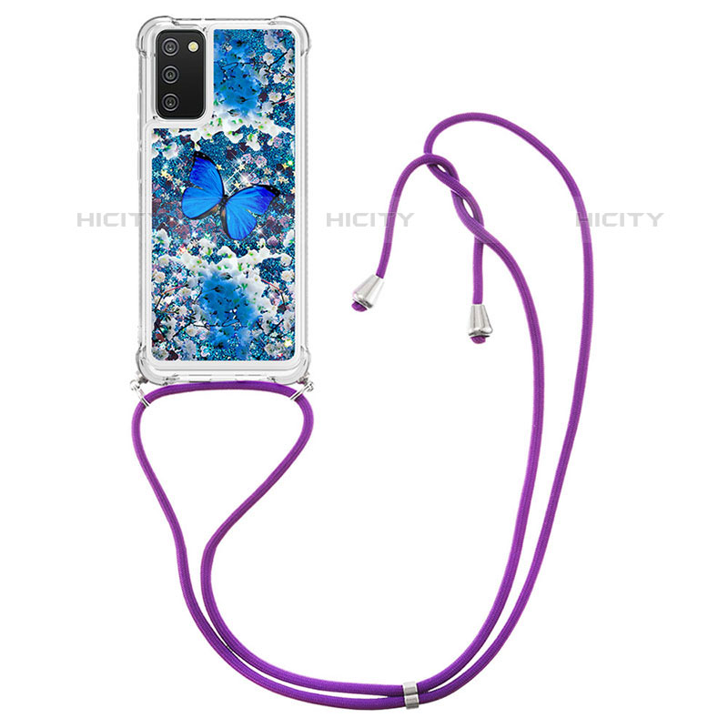 Silikon Hülle Handyhülle Gummi Schutzhülle Flexible Tasche Bling-Bling mit Schlüsselband Lanyard S02 für Samsung Galaxy M02s groß