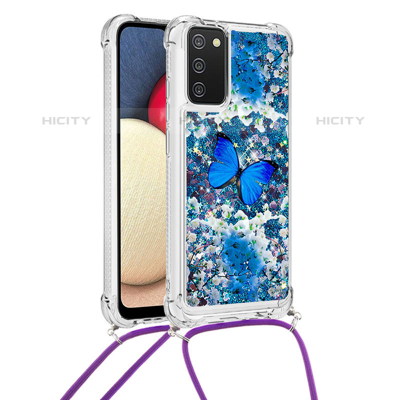 Silikon Hülle Handyhülle Gummi Schutzhülle Flexible Tasche Bling-Bling mit Schlüsselband Lanyard S02 für Samsung Galaxy M02s groß