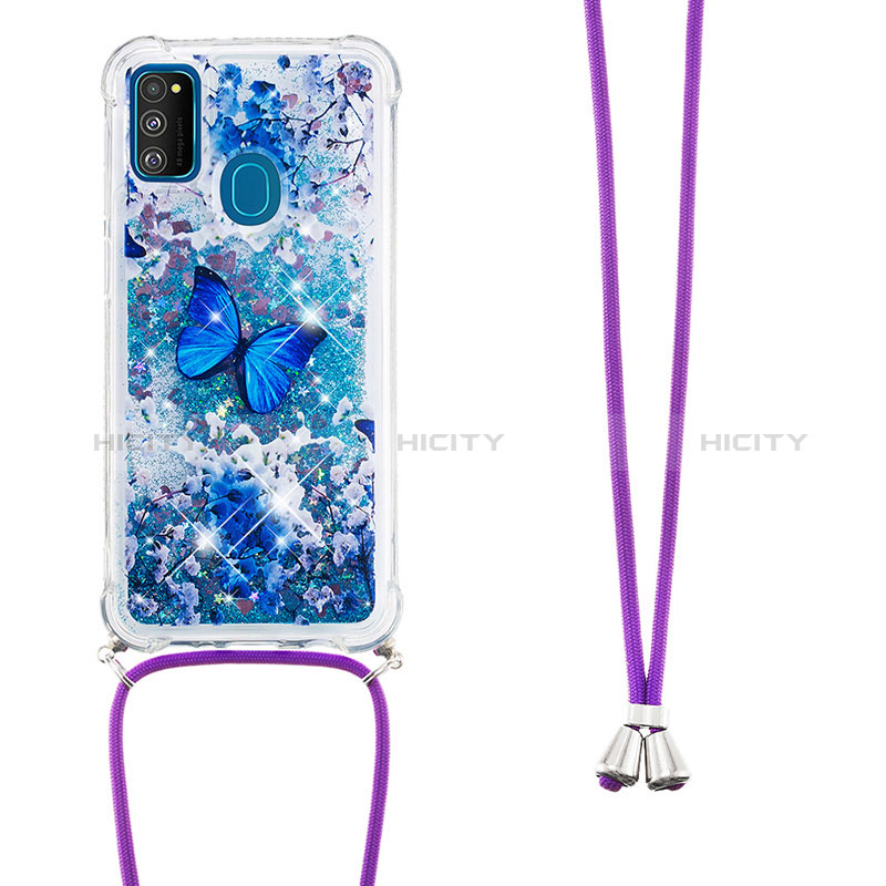 Silikon Hülle Handyhülle Gummi Schutzhülle Flexible Tasche Bling-Bling mit Schlüsselband Lanyard S02 für Samsung Galaxy M21