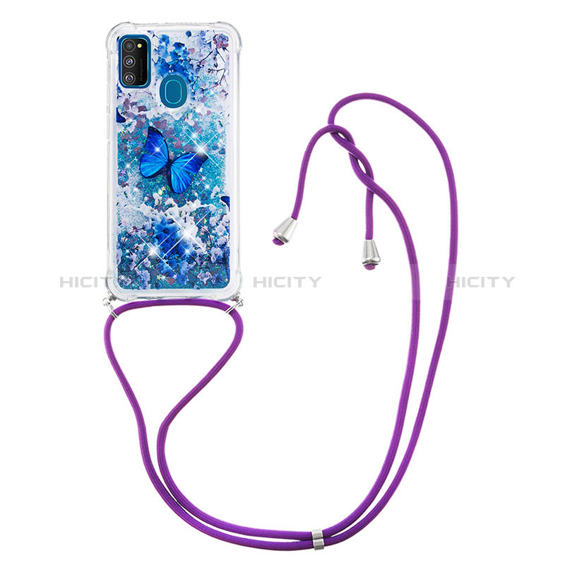 Silikon Hülle Handyhülle Gummi Schutzhülle Flexible Tasche Bling-Bling mit Schlüsselband Lanyard S02 für Samsung Galaxy M21