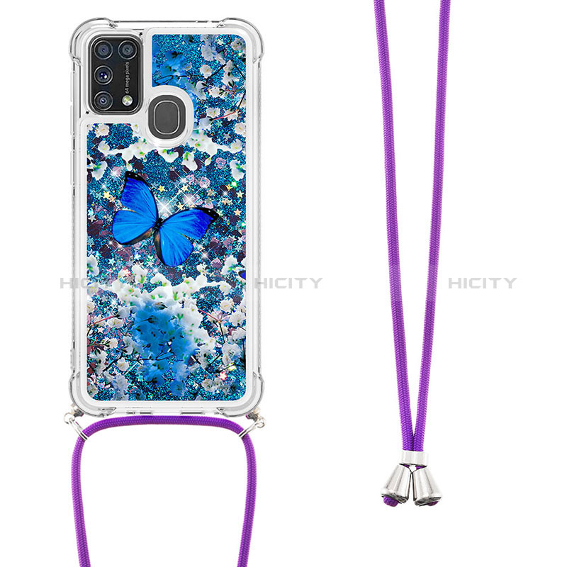 Silikon Hülle Handyhülle Gummi Schutzhülle Flexible Tasche Bling-Bling mit Schlüsselband Lanyard S02 für Samsung Galaxy M21s